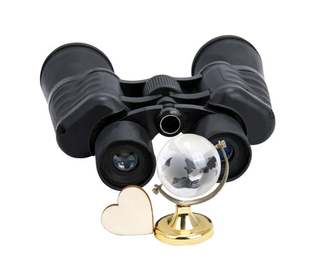 binoculars with the globe with white bachgroundの写真素材