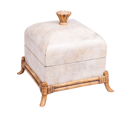 cloused cream jewelry box with white backgroundの写真素材