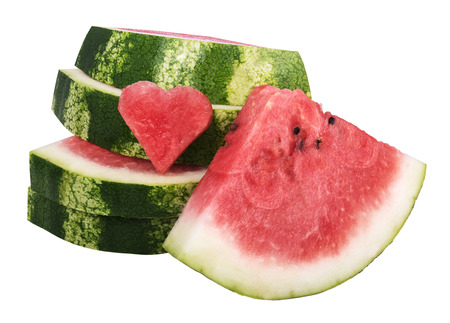 red watermelon and slice with white backgroundの写真素材