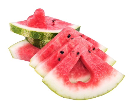 red watermelon slices with white backgroundの写真素材