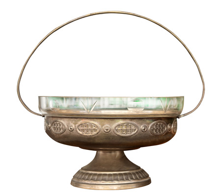 bronze vase for fruits isolated on white backgroundの写真素材