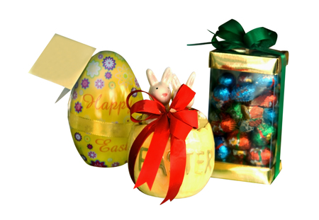 chocolate easter eggs isolated on white backgroundの写真素材