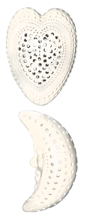 ceramic products in the form of the moon and the heart isolated on white backgroundの写真素材