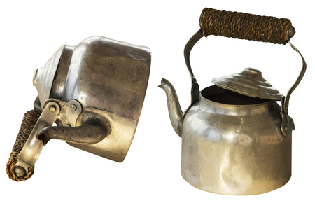 vintage aluminium tea pot isolated on white backgroundの写真素材