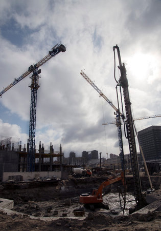 big new construction of the foundation of the building in the central district of Kiev