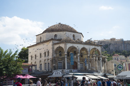 Athens, Greece - September 11, 2021: Monastiraki Square on day, the Church of the Pantanassa and peopleのeditorial素材