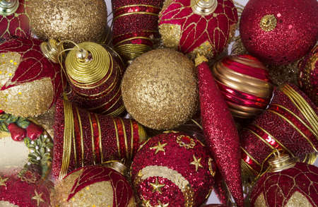 much Christmas toys red and goldの写真素材