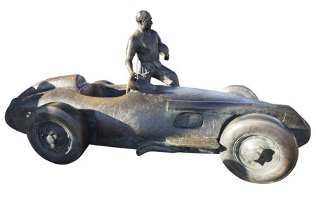 Monument to the silver arrow W196 R and Juan Manuel Fangio. Mercedes-Benz Museum in Stuttgart.のeditorial素材