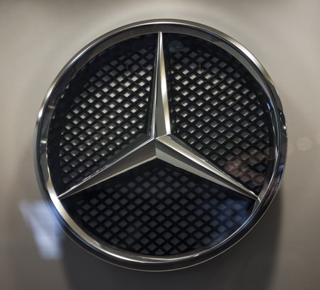 Stuttgart, Germany - Photo taken on December 13, 2017: Mercedes-Benz Museum, Mercedes-Benz logo. Technical Director of Deutz, Gottlieb Daimler, designed it.のeditorial素材