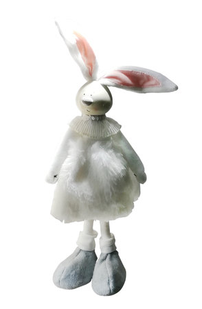 decor for Easter - hare in white dress on white backgroundの写真素材