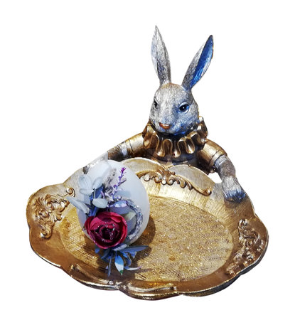 nice decoration for Easter in Greece - hare with golden basketの写真素材