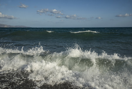 Sea view with waves from Aegina island, Ionian Islands, Greek islands, Greeceの写真素材