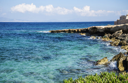 Mediterranean Sea. Landscape - beautiful morning on Egina island in Greeceの写真素材