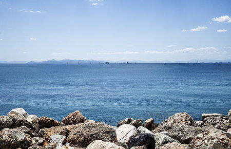 Spring sunny day at the sea in Paleo Faliro area, Athens, Greeceの写真素材
