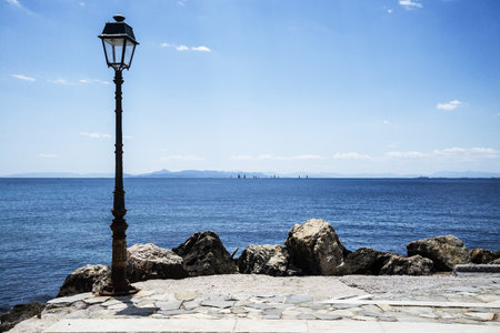 Summer calm sea in Paleo Faliro area in Athens, Greeceの写真素材