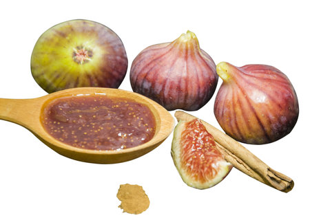 Figs and fig jam isolated on white backgroundの写真素材