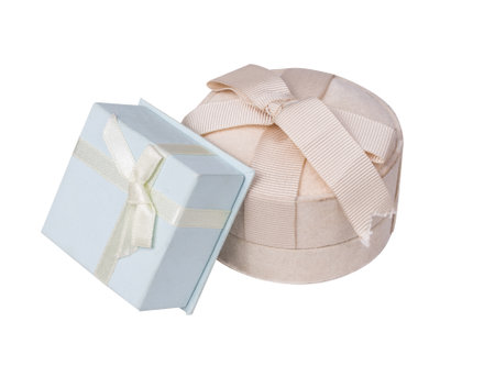 two gift boxes for jewelry on white backgroundの写真素材