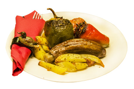 greek dish stuffed vegetables isolated on white backgroundの写真素材