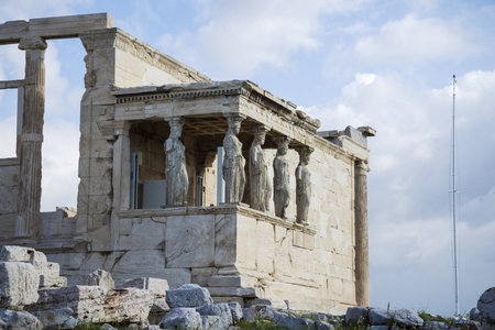 The ancient Erechtheion temple on the Acropolis in Athensの写真素材