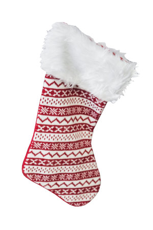 Christmas stocking for gifts isolated on white background