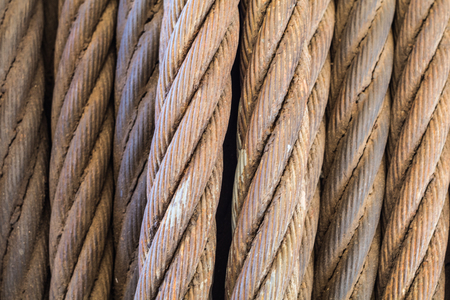 old steel cable inside warship.の写真素材