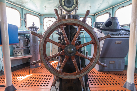 old battle ship's wheel.のeditorial素材