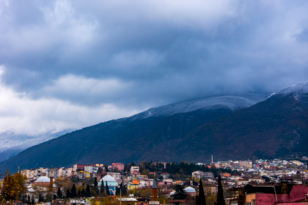 view to the part of city and Great mountain covered by snow in Bursaの写真素材