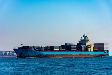 cargo ship sailing on the Black sea in Istanbul, Turkeyの写真素材