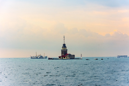 The Maiden's Tower from Byzantine period is a famous touristic destination in Istanbul city of Turkeyのeditorial素材