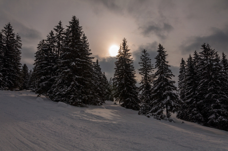 Beautiful sunset above the Igman mountain in Bosnia and Herzegovinaの写真素材