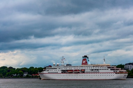White cruise on the river in Hamburg city 11 May 2014のeditorial素材