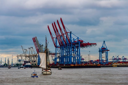 Boats that are used for city transport in Hamburg 11 May 2014の写真素材