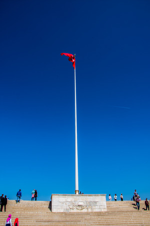 Turkish flag in front of Monumental Tomb of Ataturk in Ankara 15 April 2018のeditorial素材