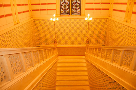 View to the stairs design in the city hall in Sarajevo, Bosniaの写真素材