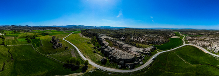 Drone view to the Phrygian valley the same as cappadocia located between two turkish cities Afyon and Eskisehirの写真素材