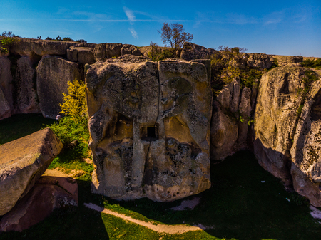 Drone view of the ancient rocks from Phrygian period same as cappadocia located between turkish cities Afyon and Eskisehirの写真素材