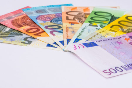 Different value of the euro paper bills, from 5 to 500 euros