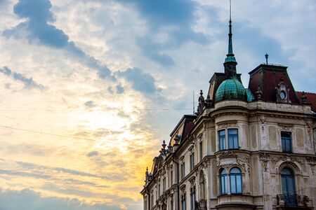 Old buildings in the city of Ljubljana in Slovenia during sunriseの写真素材