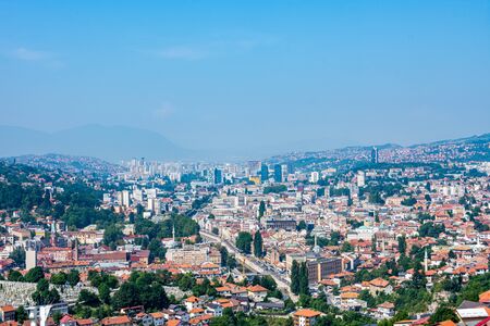 Arial view to the city of Sarajevo capital of Bosnia and Herzegovinaの写真素材