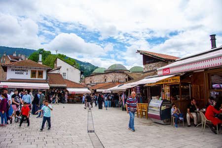 Center of Bascarsija full of tourists during summer in Sarajevo capital city of Bosnia and Herzegovina 2019.06.24のeditorial素材