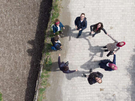 International tourists standing in the cyrcle are taking photo by drone in Uzungol part of Trabzon city Turkey 2018.04.22のeditorial素材