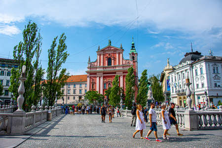 Presheren Square the central part of Ljubljana capital city of Slovenia country 2019.07.26のeditorial素材