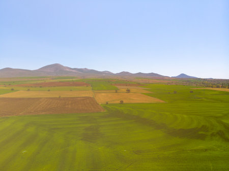 Aerial view to the fertile and arable fieldsの写真素材