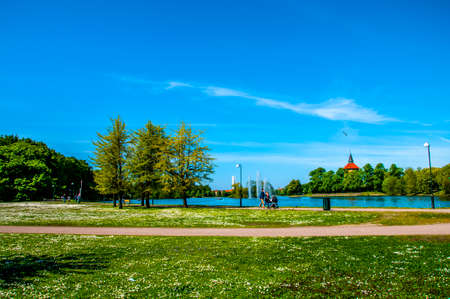 Pildammsparken or Willowpond public park at Malmo city. People enjoying time in the nature at beautiful day. Malmo, Sweden, 16. May 2018のeditorial素材