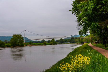 Glacis bridge over the river Weser in Minden city. Popular tourist place near Bad Oeynhausen city....