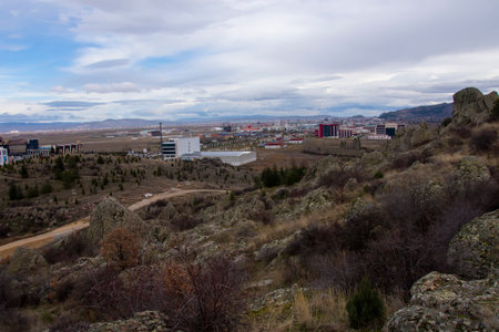 View to the thermal hotel Akrones and Afyon Kocatepe University hospital in city of Afyon (Afyonkarahisar)のeditorial素材
