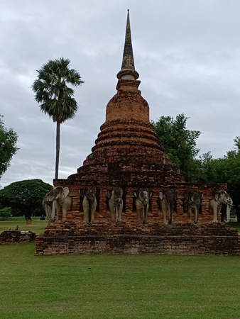 Elephant around pagoda.の写真素材