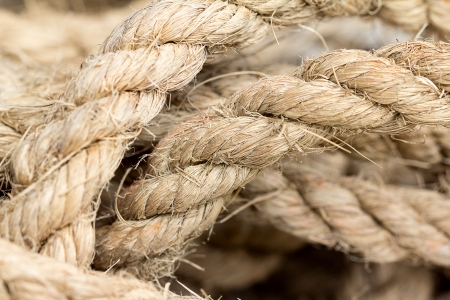 Large rope used to tie a fishing boat in popular use の写真素材