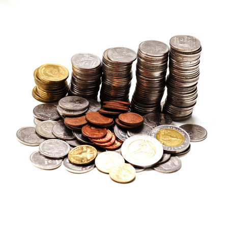 Thai coin stack isolated on white 