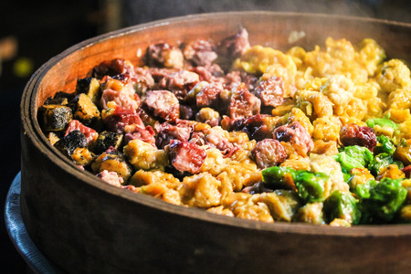 kind of chinese snacks are cooked in a large pot  Night marketの写真素材